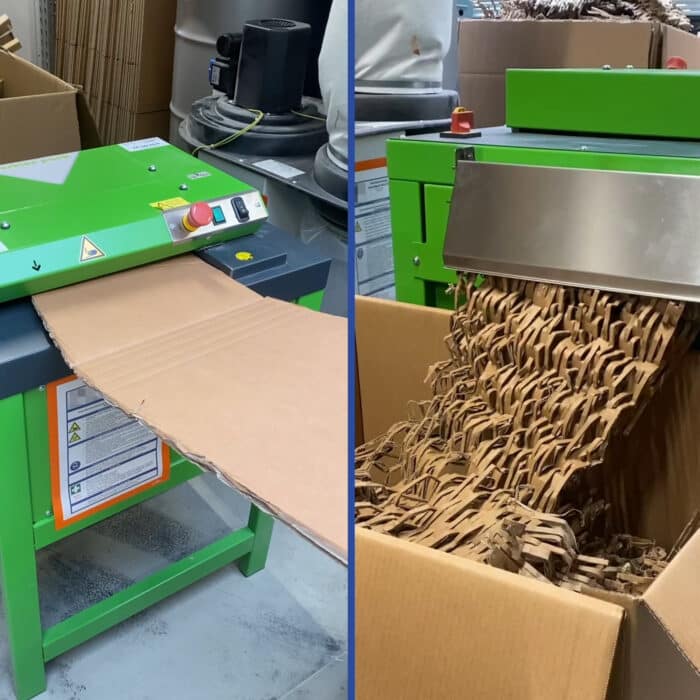Cardboard shredder front and rear view